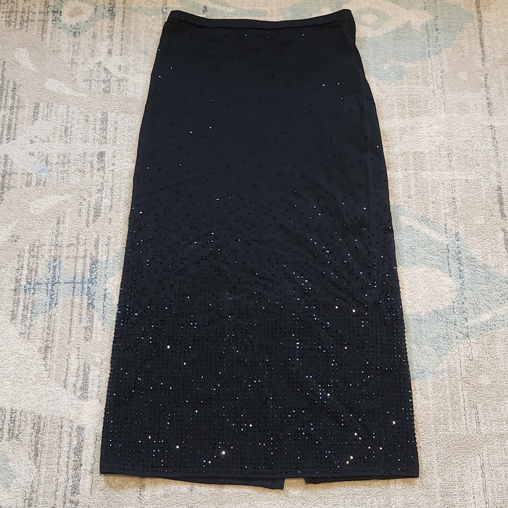 Sandro Rhinestone Embellished Midi Skirt. Black Size 8. EUC